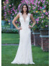 Plunging V Neck Ivory Lace Tulle Sheer Back Wedding Dress